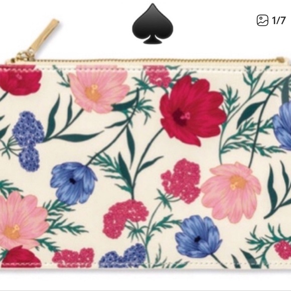 πNWOT Kate Spade floral pencil case zipper makeup cosmetic bag holder slim - Picture 3 of 4